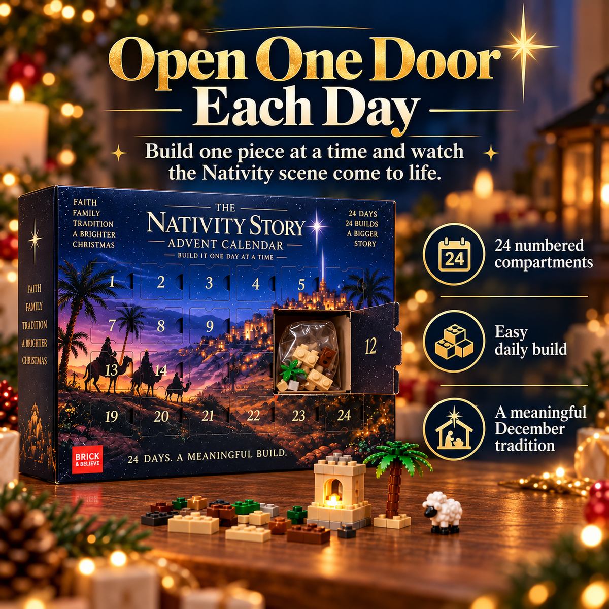 Toaimer® Nativity Advent Calendar – 24-Day Buildable Christmas Nativity Set