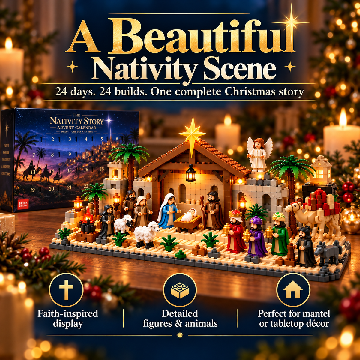 Toaimer® Nativity Advent Calendar – 24-Day Buildable Christmas Nativity Set