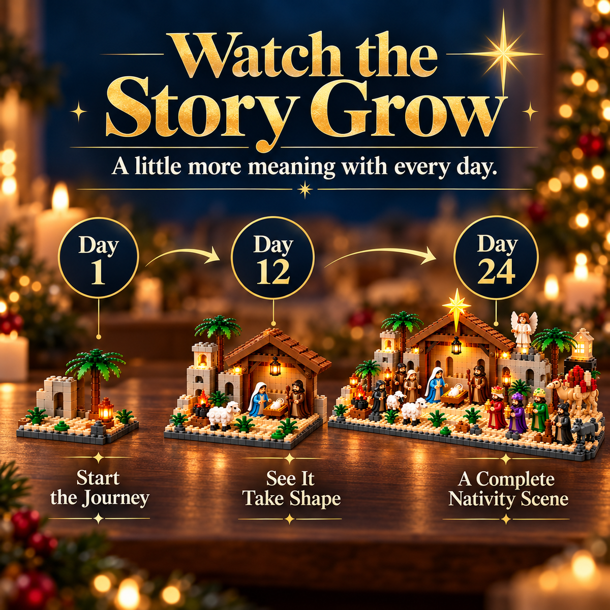Toaimer® Nativity Advent Calendar – 24-Day Buildable Christmas Nativity Set
